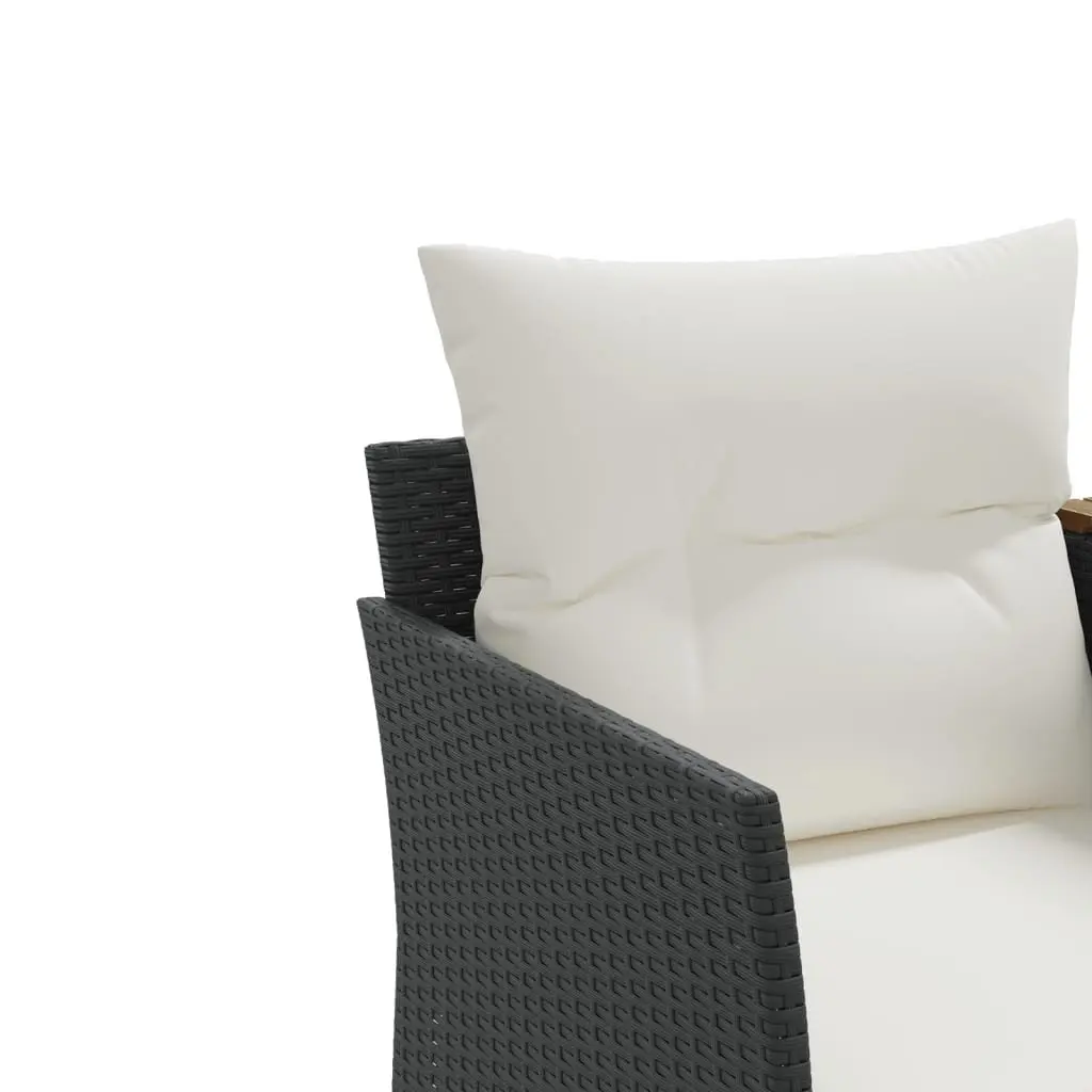 Black Poly Rattan Outdoor Patio Furniture 2-Seater Garden Sofa with Central Table and Stools