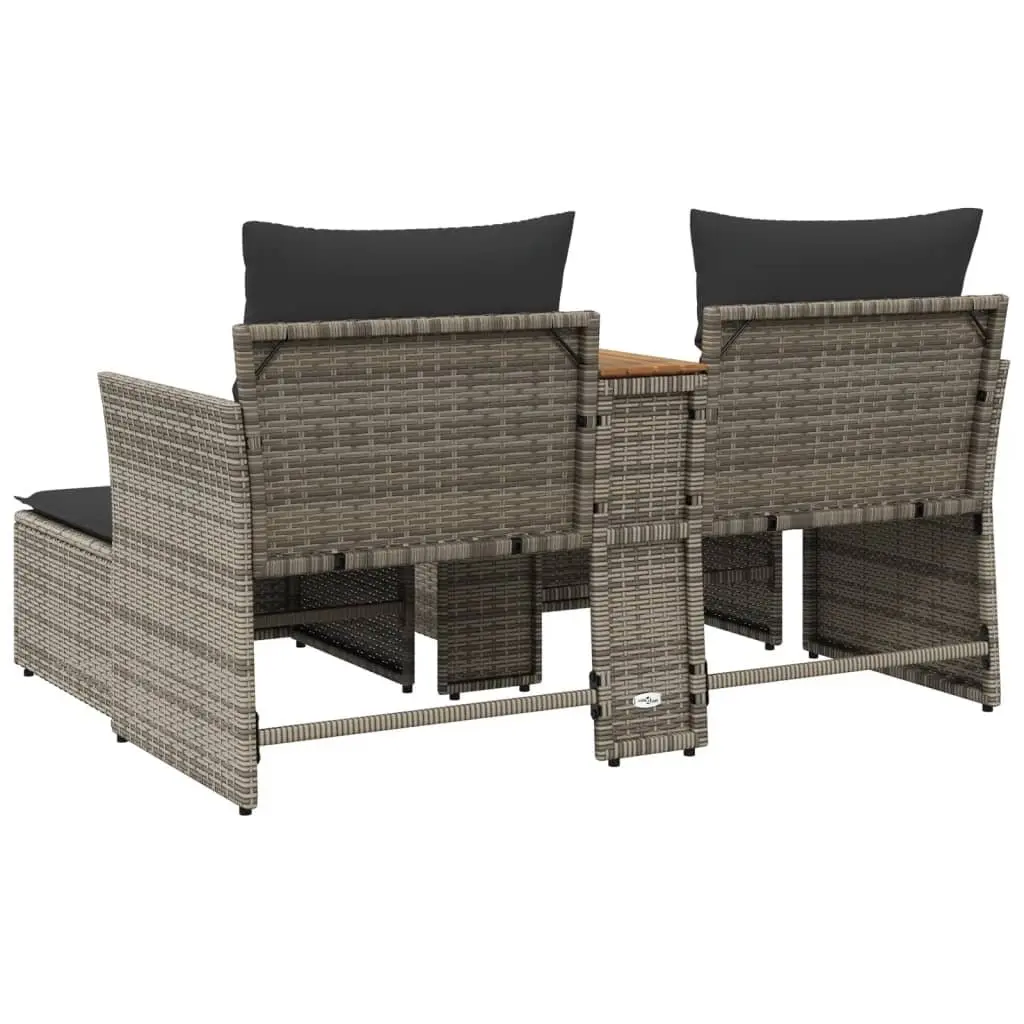 Garden Sofa 2-Seater with Stools Grey Poly Rattan Outdoor Patio Furniture