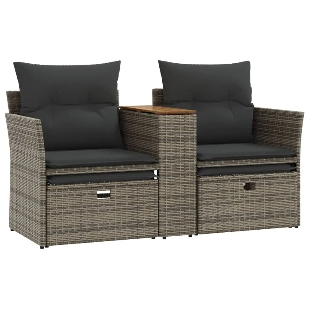 Garden Sofa 2-Seater with Stools Grey Poly Rattan Outdoor Patio Furniture