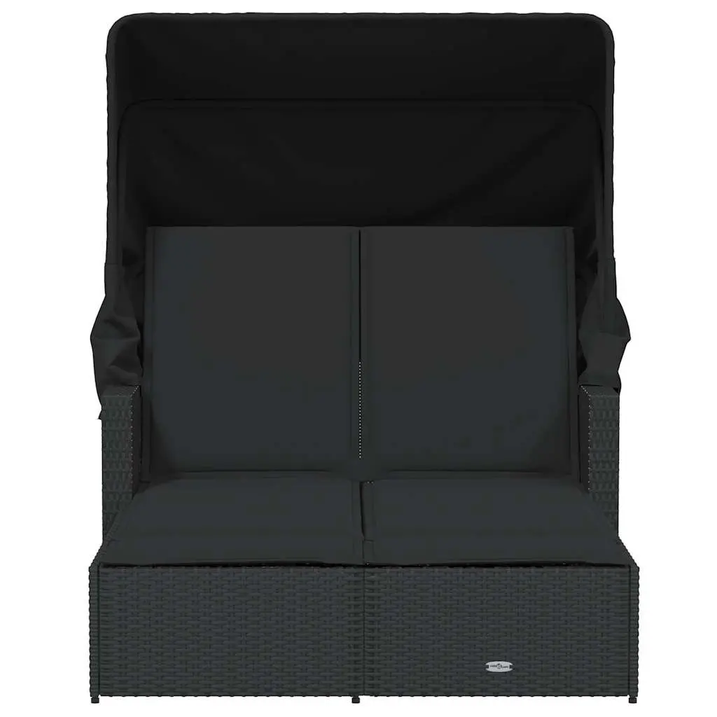 Double Sun Lounger with Retractable Canopy Adjustable Backrest Outdoor Seating