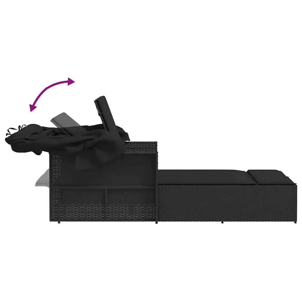 Double Sun Lounger with Retractable Canopy Adjustable Backrest Outdoor Seating