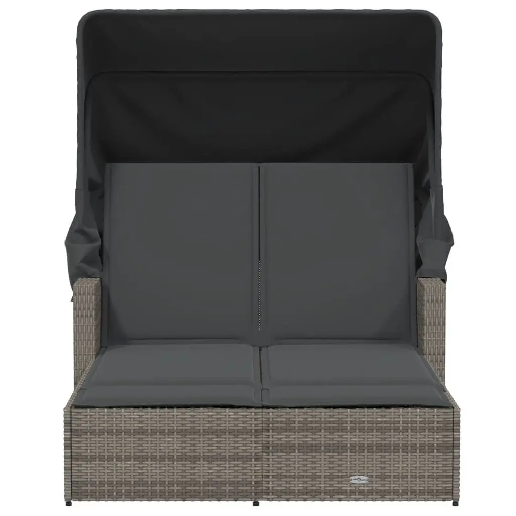 Double Sun Lounger Outdoor Seating Grey with Retractable Canopy and Cushions