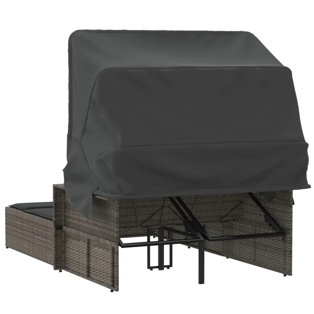 Double Sun Lounger Outdoor Seating Grey with Retractable Canopy and Cushions