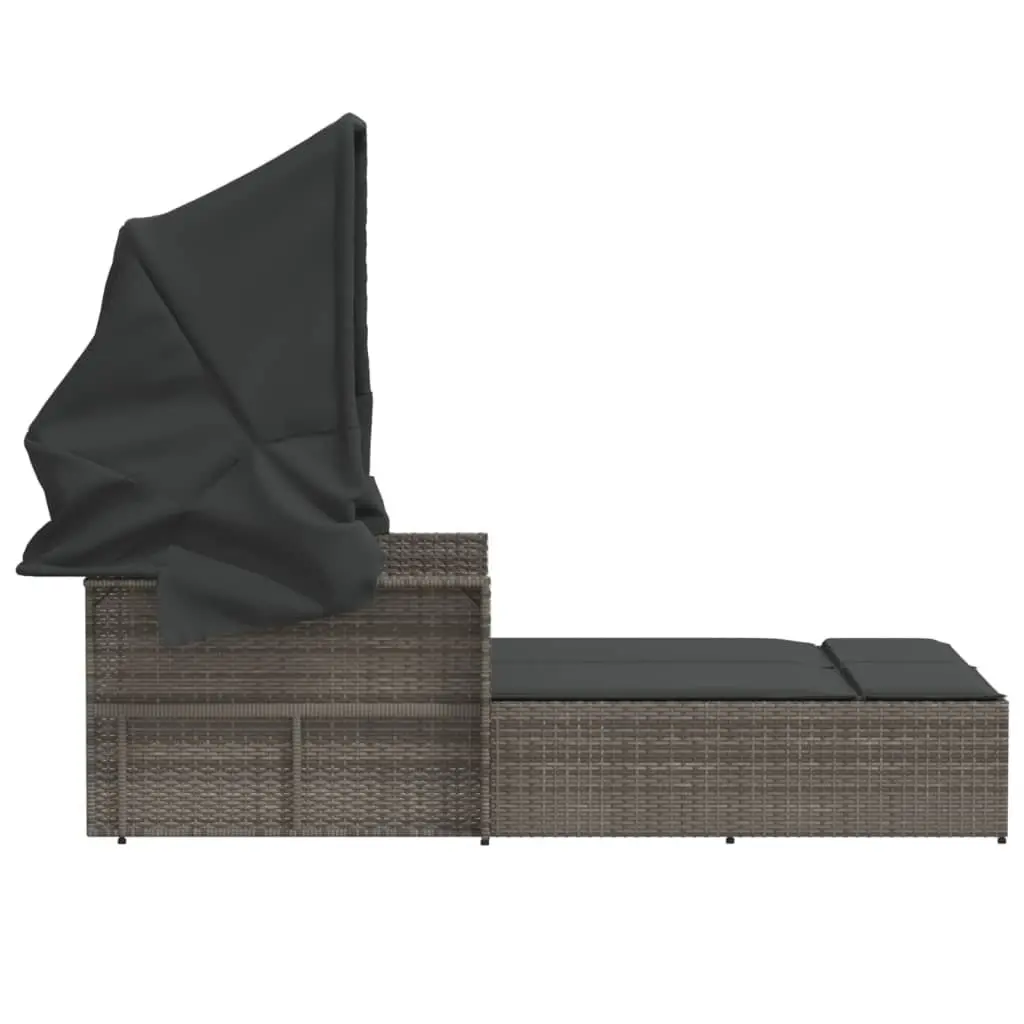 Double Sun Lounger Outdoor Seating Grey with Retractable Canopy and Cushions
