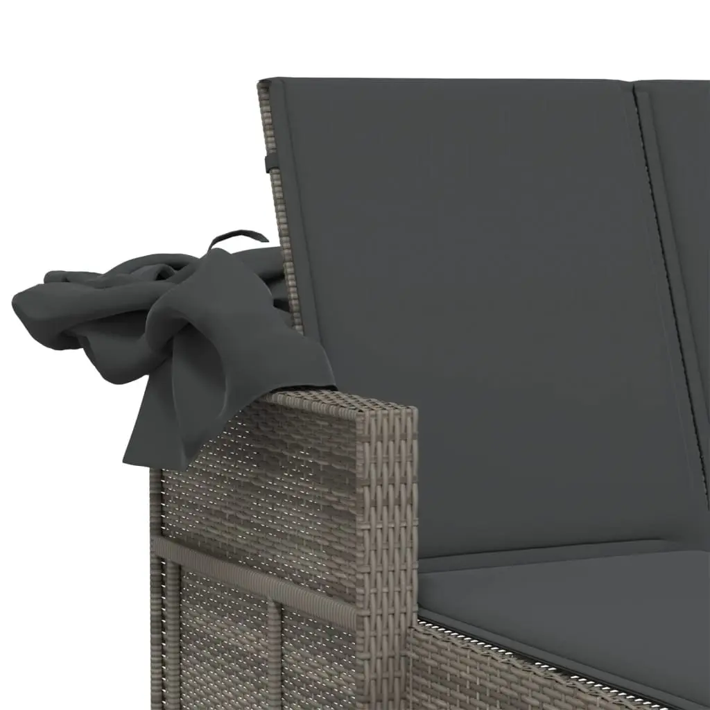 Double Sun Lounger Outdoor Seating Grey with Retractable Canopy and Cushions