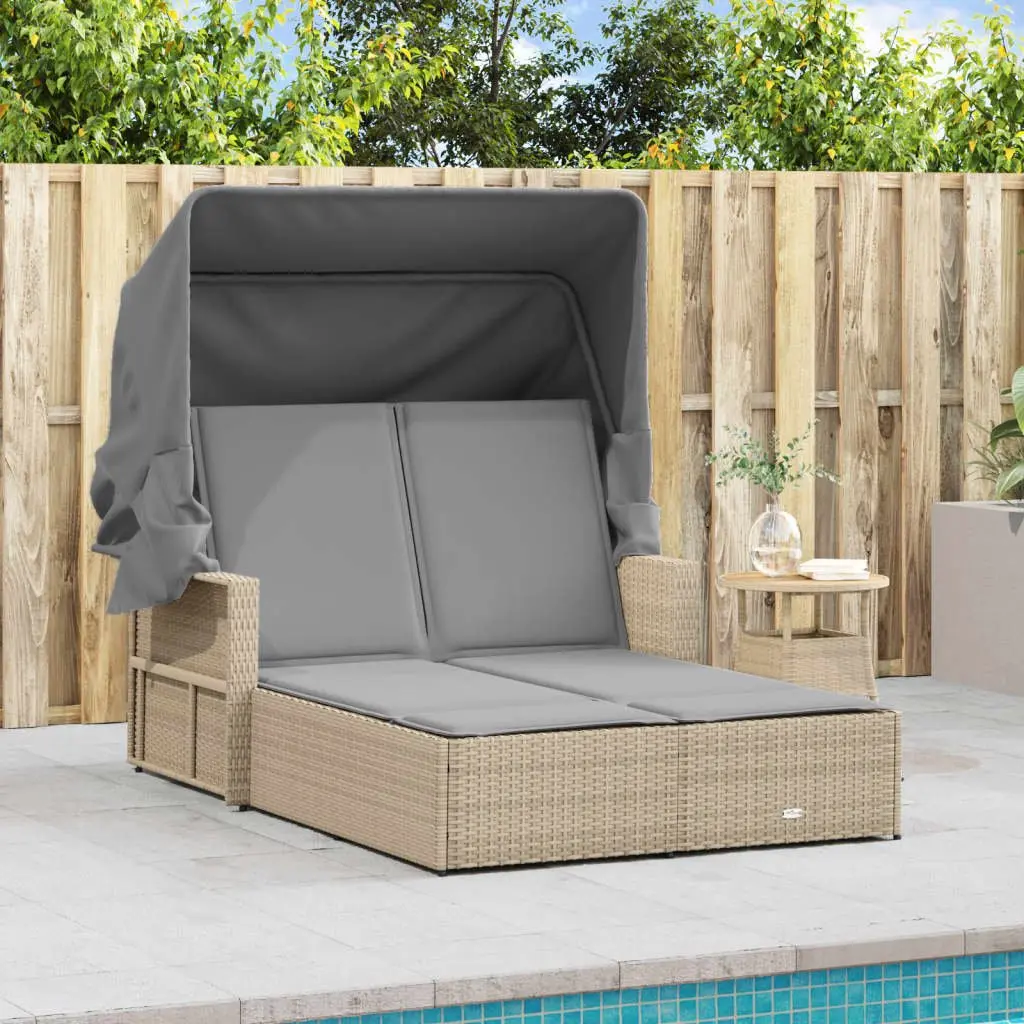 Beige Double Sun Lounger with Canopy