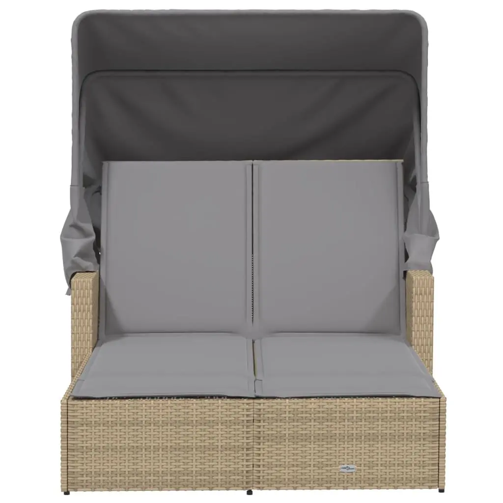 Beige Double Sun Lounger with Canopy