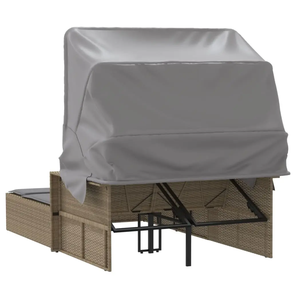 Beige Double Sun Lounger with Canopy