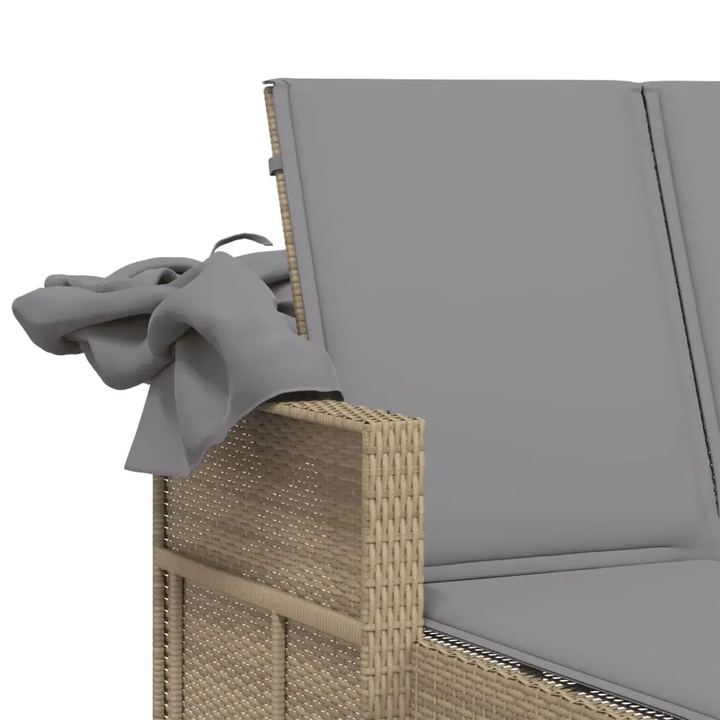 Beige Double Sun Lounger with Canopy