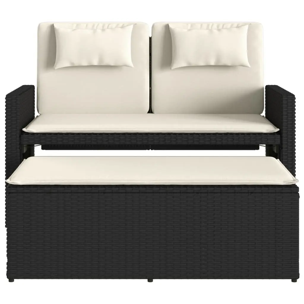 Reclining Outdoor Garden Bench 2-in-1 Loveseat Sofa Bed with Cushions Black
