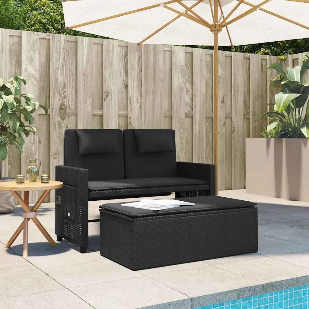 Outdoor Reclining Garden Bench Loveseat Sofa Bed with Adjustable Backrest Black