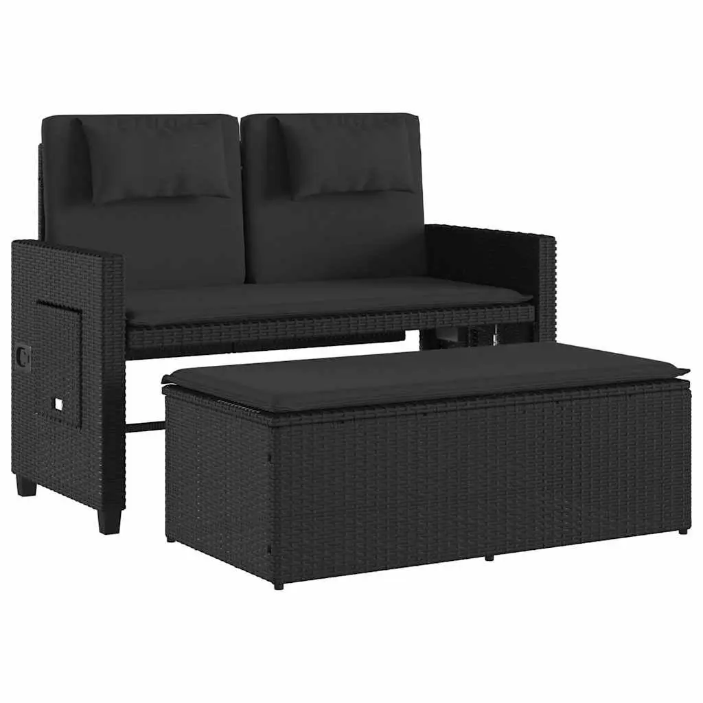 Outdoor Reclining Garden Bench Loveseat Sofa Bed with Adjustable Backrest Black