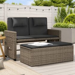 Grey PE Poly Rattan Reclining Garden Bench Sofa Bed