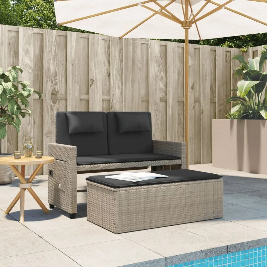 Reclining Outdoor Garden Bench Loveseat Sofa Bed with Cushions Grey
