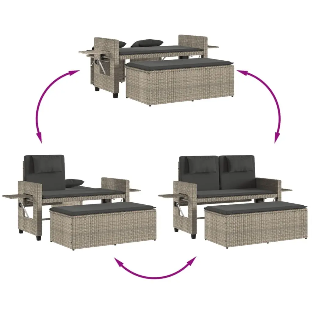 Reclining Outdoor Garden Bench Loveseat Sofa Bed with Cushions Grey
