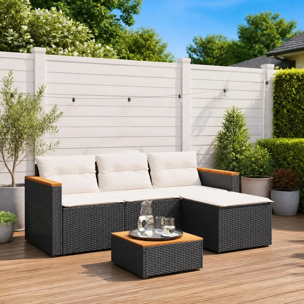 3 Piece Outdoor Garden Sofa Set for Patio Black Poly Rattan with Cushions