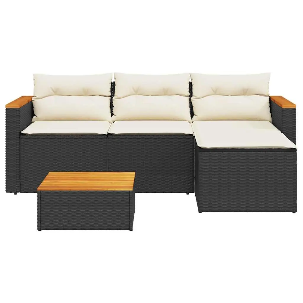 3 Piece Outdoor Garden Sofa Set for Patio Black Poly Rattan with Cushions