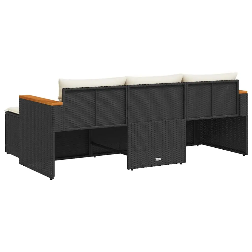 3 Piece Outdoor Garden Sofa Set for Patio Black Poly Rattan with Cushions