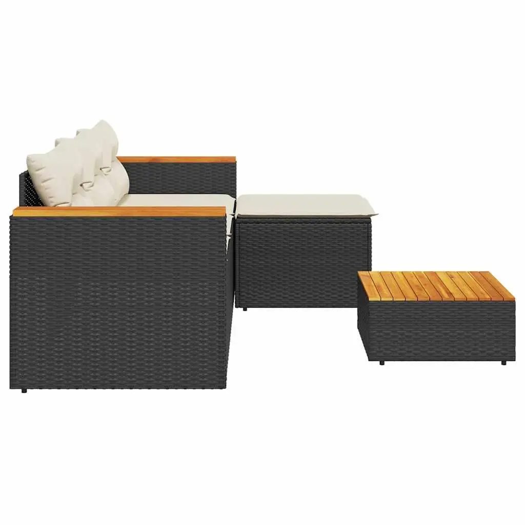 3 Piece Outdoor Garden Sofa Set for Patio Black Poly Rattan with Cushions