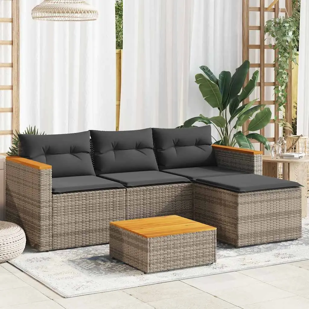 3 Piece Outdoor Garden Sofa Set for Patio Grey Poly Rattan with Cushions