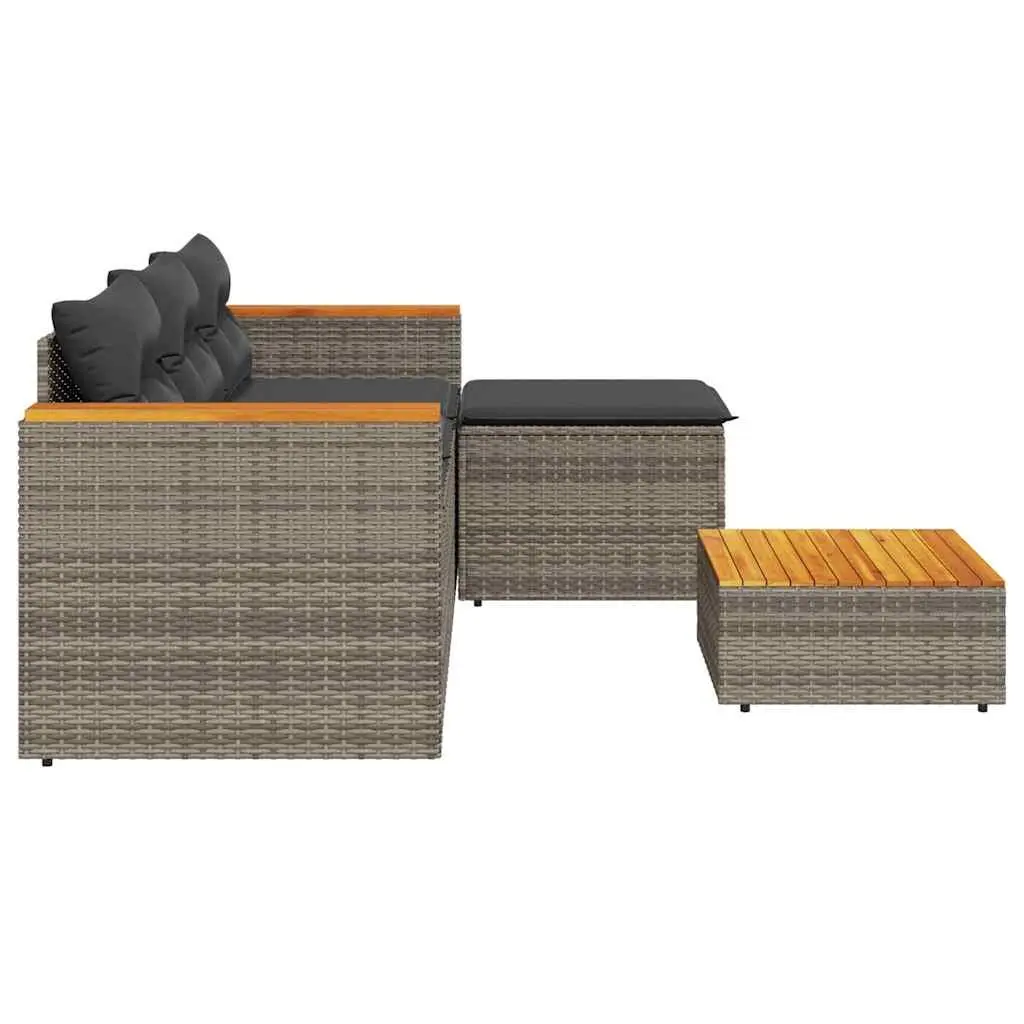 3 Piece Outdoor Garden Sofa Set for Patio Grey Poly Rattan with Cushions