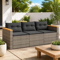 Specifications of 3-Seater Garden Sofa: Grey Poly Rattan