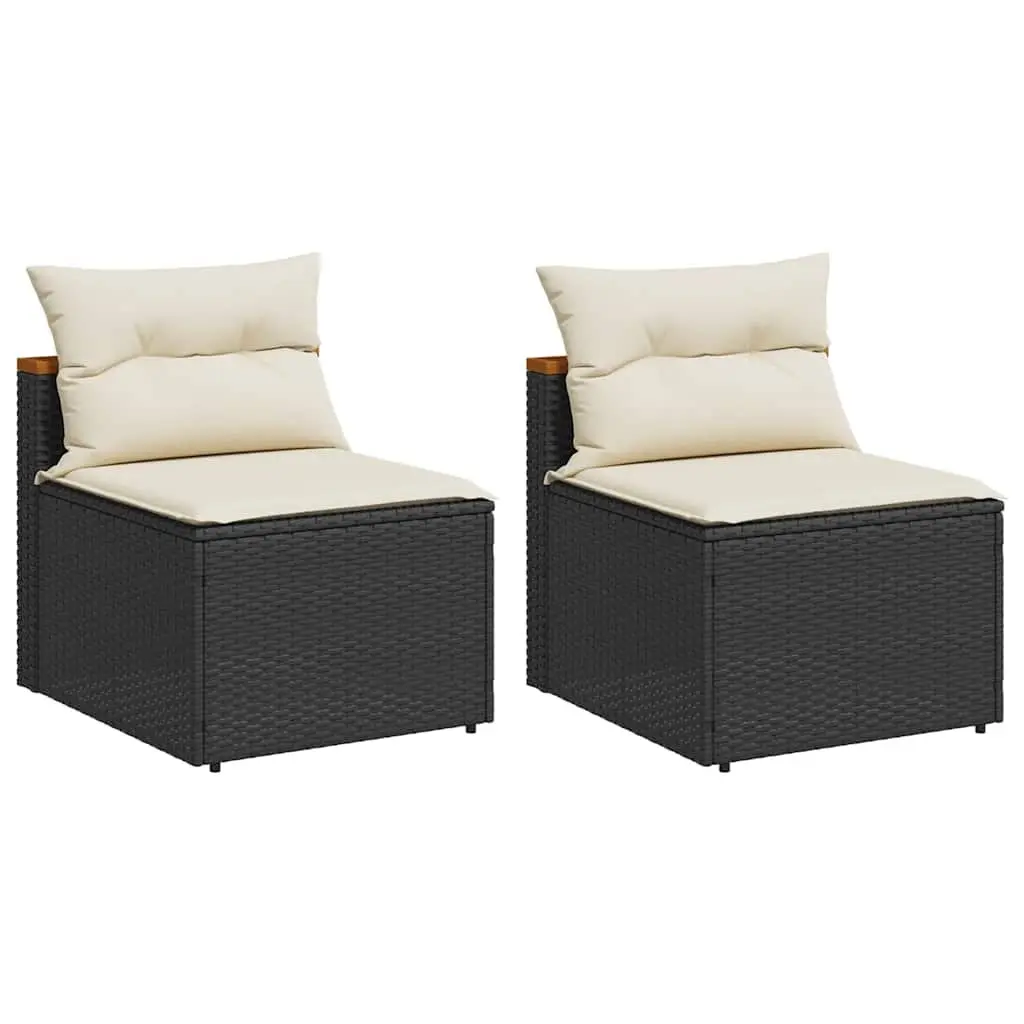 Modular Armless Sofas for Outdoor Garden Seating Black Rattan with Cushions 2 Pieces