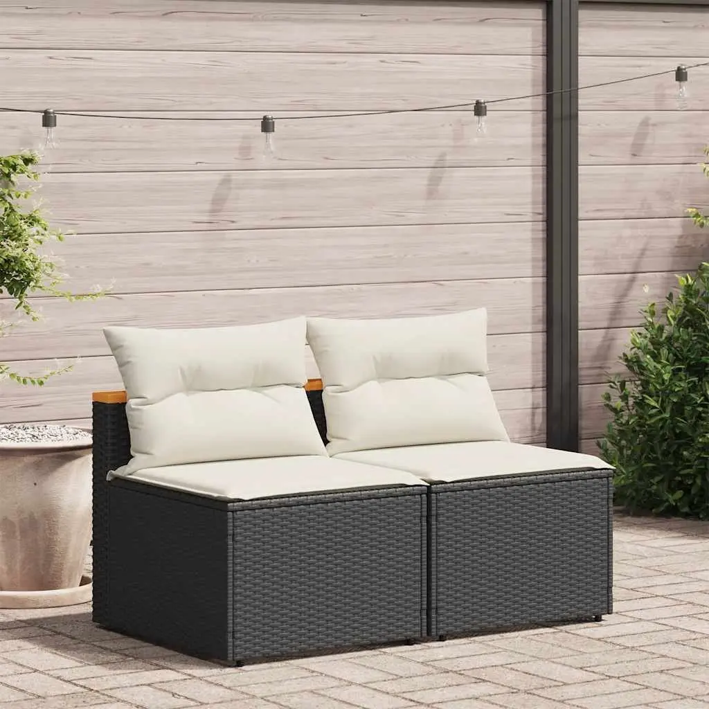 Modular Armless Sofas for Outdoor Garden Seating Black Rattan with Cushions 2 Pieces