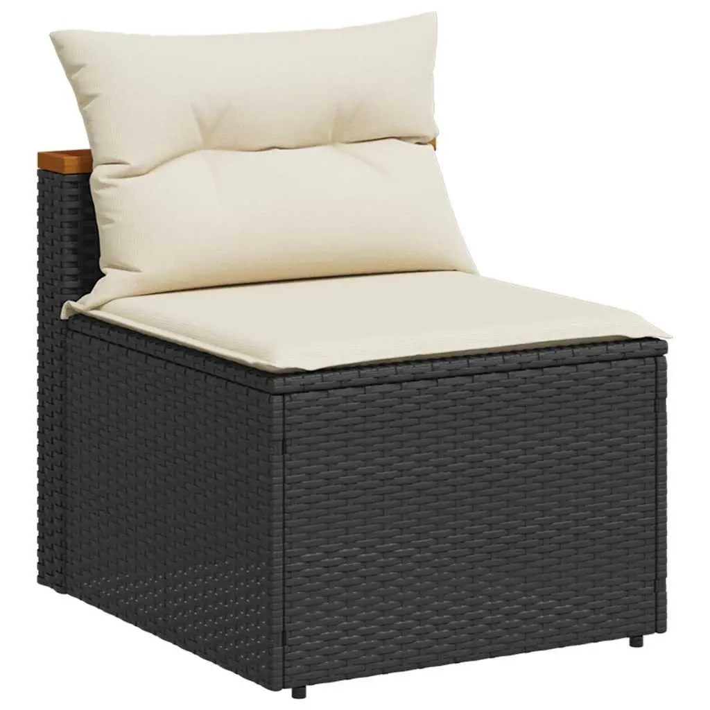 Modular Armless Sofas for Outdoor Garden Seating Black Rattan with Cushions 2 Pieces