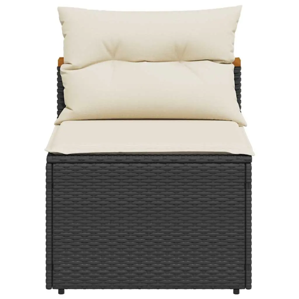 Modular Armless Sofas for Outdoor Garden Seating Black Rattan with Cushions 2 Pieces