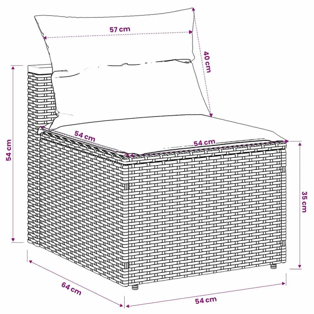 Modular Armless Sofas for Outdoor Garden Seating Black Rattan with Cushions 2 Pieces