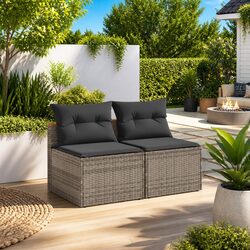 Outdoor Garden Sofas Armless Seating Furniture 2 Piece Set with Cushions Grey