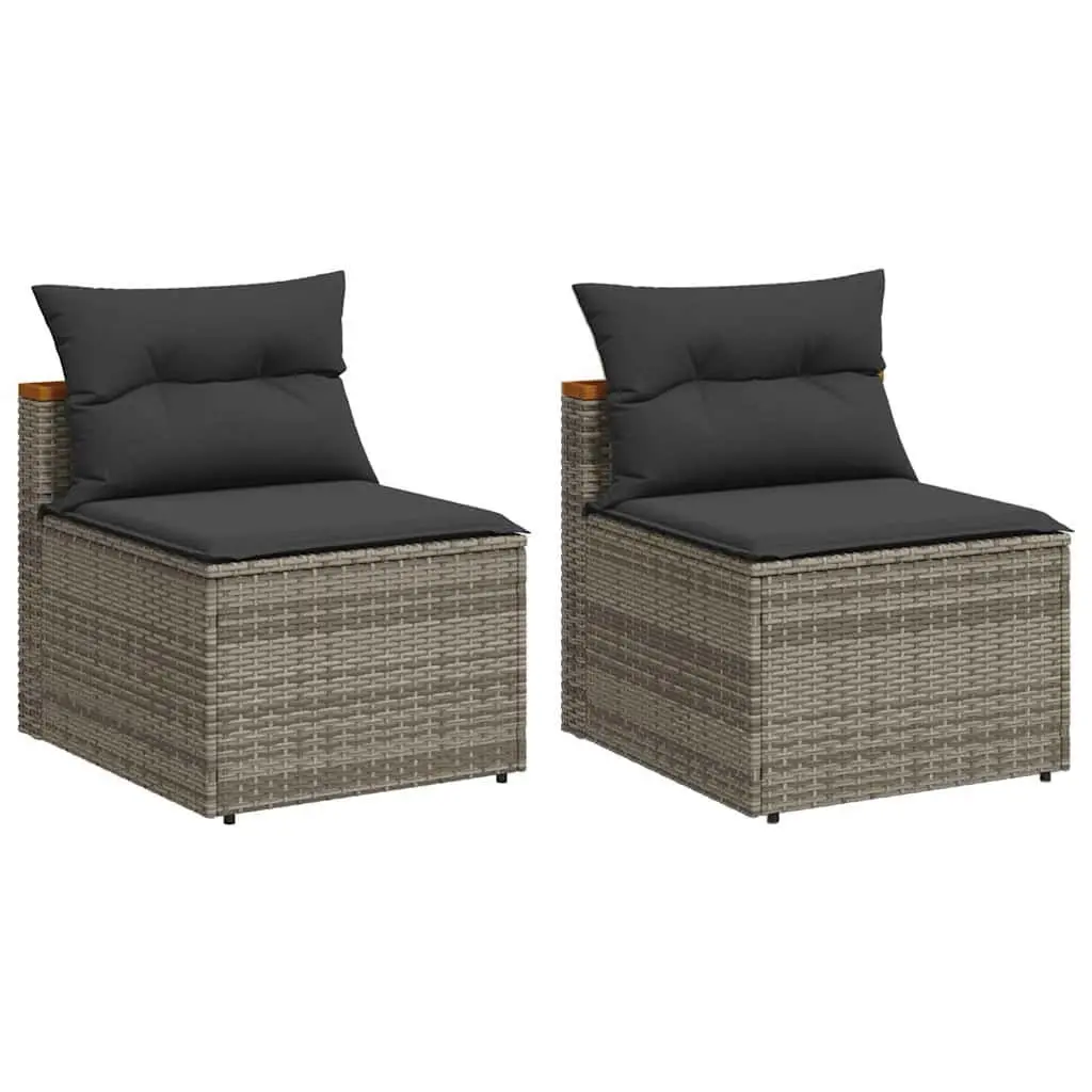 Outdoor Garden Sofas Armless Seating Furniture 2 Piece Set with Cushions Grey