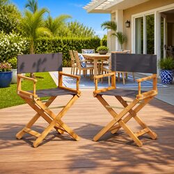 Grey Fabric Folding Director Chair Set: Specs & Features