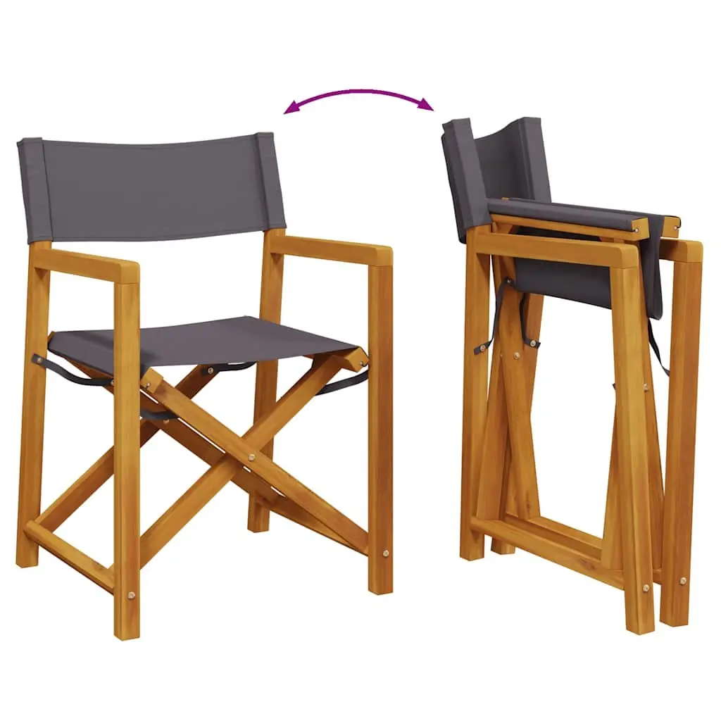 Folding Director Chairs Outdoor Garden 2 Piece Grey Fabric