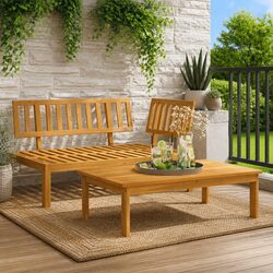 Outdoor Sectional Sofa Set: Solid Acacia Wood, Brown