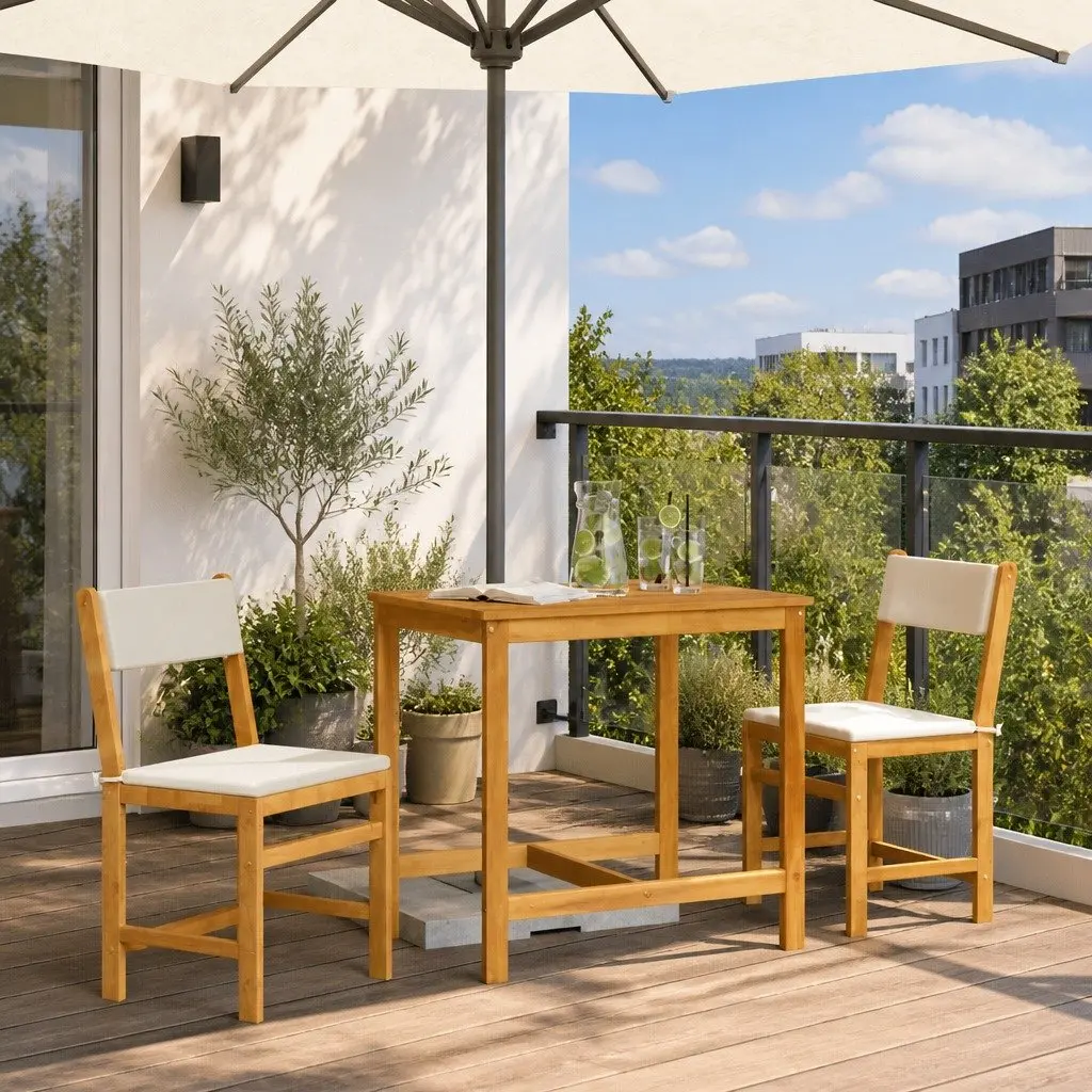 3 Piece Balcony Set with Cushions Solid Acacia Wood Outdoor Patio Furniture