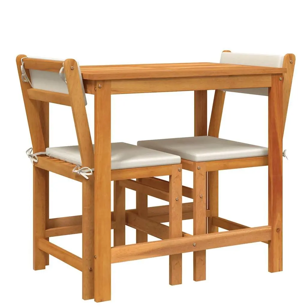 3 Piece Balcony Set with Cushions Solid Acacia Wood Outdoor Patio Furniture