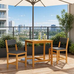 3 Piece Outdoor Balcony Set: Solid Acacia Wood and Cushions
