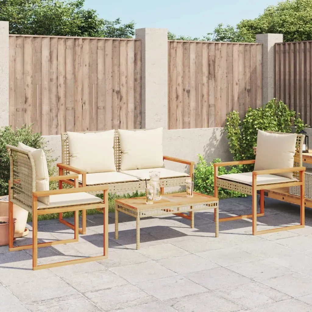 4 Piece Garden Lounge Set Outdoor Furniture Patio Sofa Chair Beige