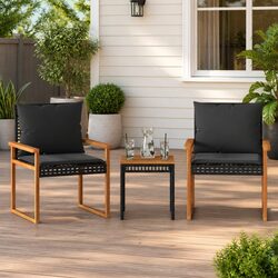 3 Piece Bistro Set Black Outdoor Garden Furniture with Cushions Table Chairs