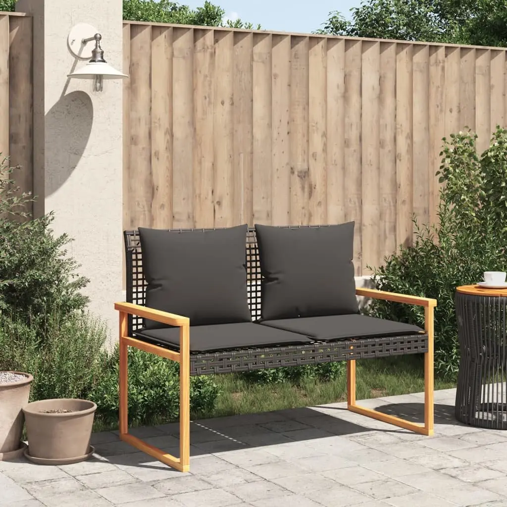 Garden Bench Outdoor Seating Black Poly Rattan with Cushion