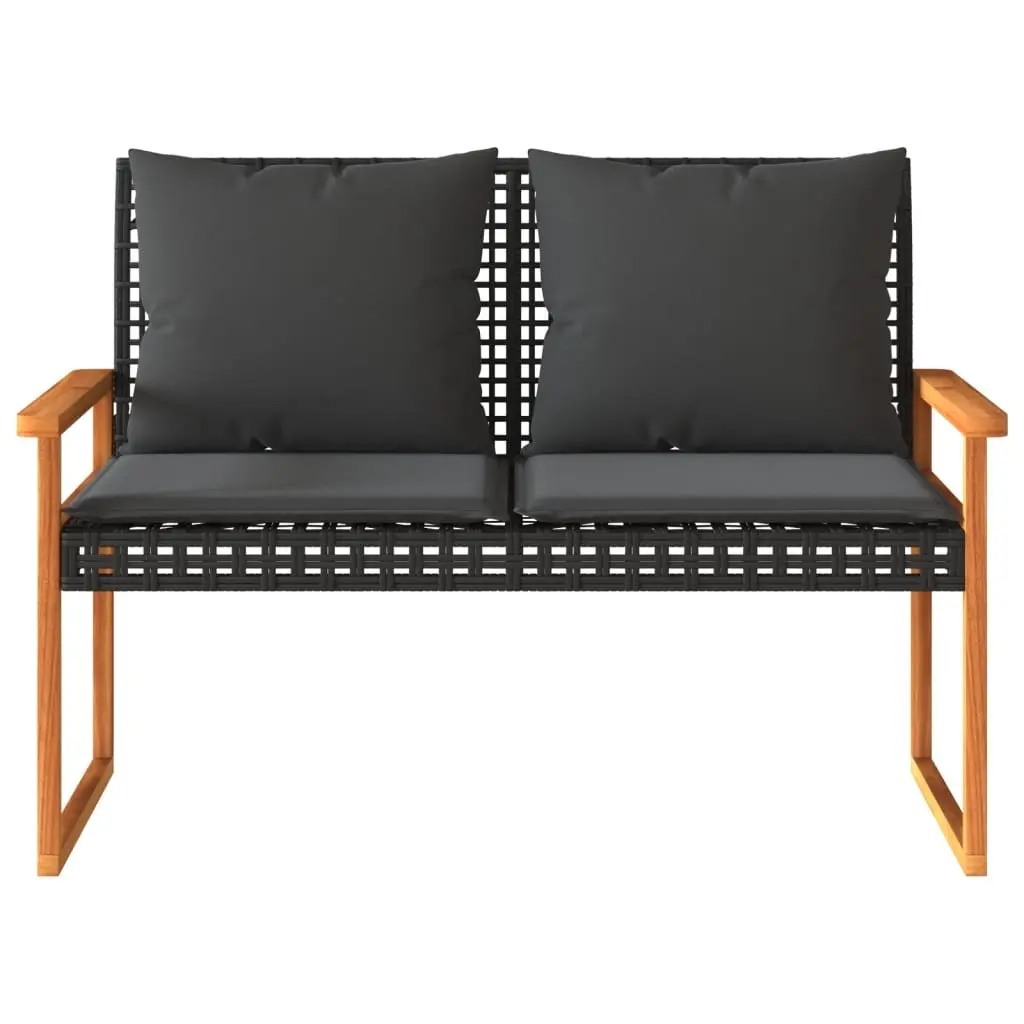 Garden Bench Outdoor Seating Black Poly Rattan with Cushion
