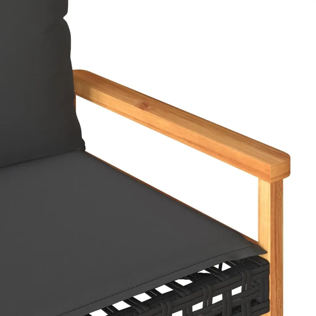 Garden Bench Outdoor Seating Black Poly Rattan with Cushion