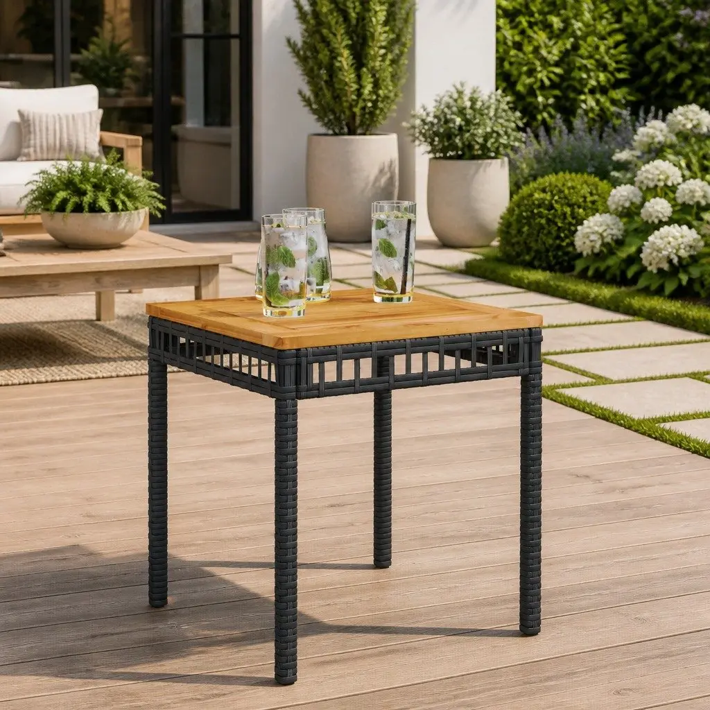 Garden Table Outdoor Patio Furniture Black Acacia Wood 38 x 38 x 42 cm