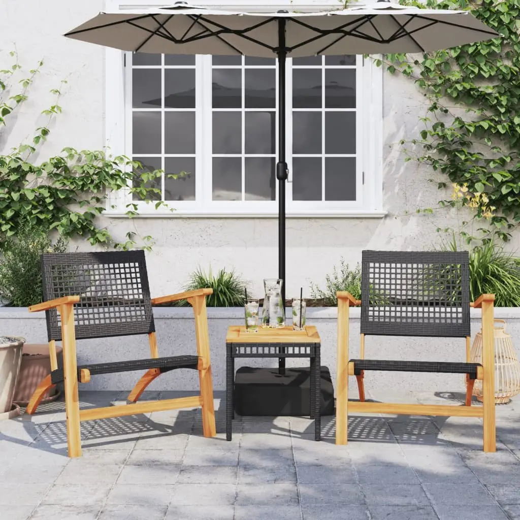 Garden Chairs Outdoor Patio 2 Piece Black Poly Rattan with Acacia Wood Arms