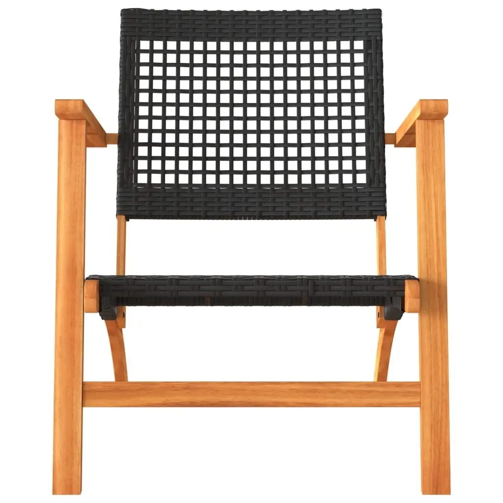Garden Chairs Outdoor Patio 2 Piece Black Poly Rattan with Acacia Wood Arms