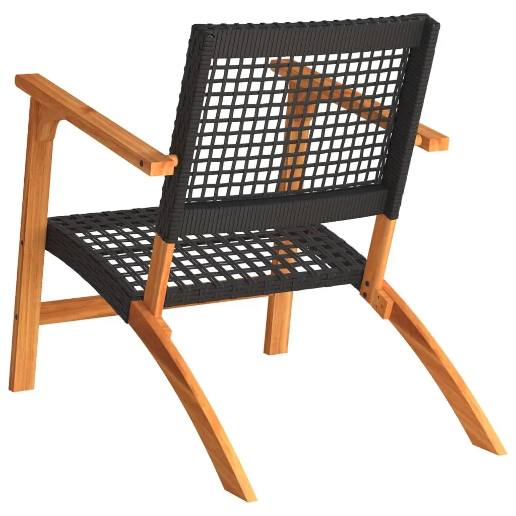 Garden Chairs Outdoor Patio 2 Piece Black Poly Rattan with Acacia Wood Arms
