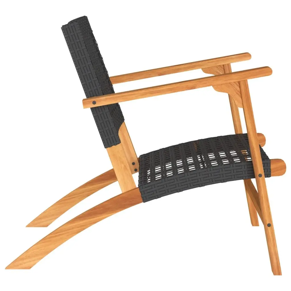 Garden Chairs Outdoor Patio 2 Piece Black Poly Rattan with Acacia Wood Arms