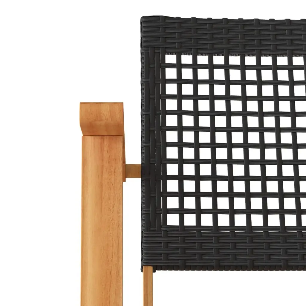 Garden Chairs Outdoor Patio 2 Piece Black Poly Rattan with Acacia Wood Arms
